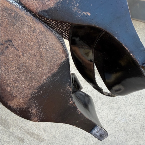 Stuart Weitzman Black and Cream Patterned Wedges - Picture 3 of 4